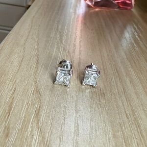 Sparkling Diamond Square Stud Earrings on 14k white gold